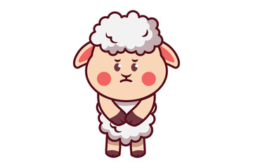 Cute Sad Sheep Standing Illustration
