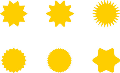 Starburst yellow sticker set - collection of special offer sale oval and round shaped sunburst labels and badges. Promo stickers with star edges.
