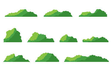 Green bushes. Set of grass bush isolated on white background. Green grass collection. Bush with beautiful. Flat vector illustration.