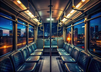 Fototapeta premium Empty seats, dim lights, a solo traveler's photographic journey.