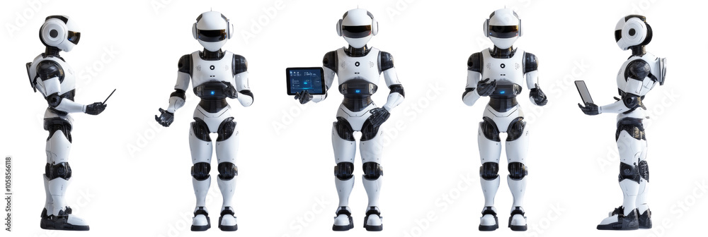 Poster ai robot using tablet isolated png