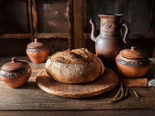 traditional bread and a jug