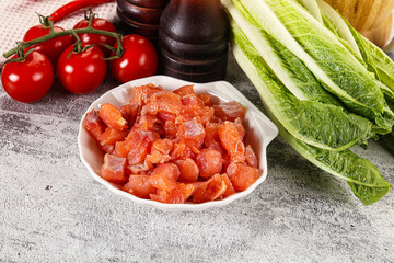 Salted salmon cubes for cooking