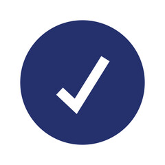 Check mark in a blue circle. Vector simple color flat illustration.