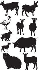 Fototapeta premium Farm animals vector silhouettes