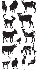 Fototapeta premium Farm animals vector silhouettes