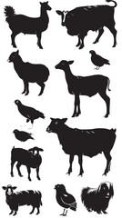 Farm animals vector silhouettes