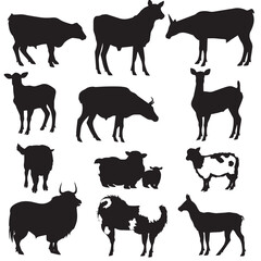 Farm animals vector silhouettes