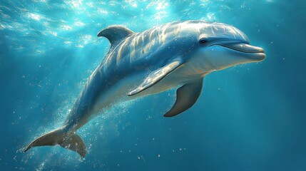 Obraz premium Dolphin swimming gracefully in clear blue water.