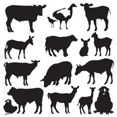 Farm animals vector silhouettes