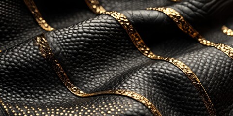A background featuring black leather, showcasing a luxurious texture enhanced by elegant golden accents. The luxurious texture of the leather is highlighted by the gold details.