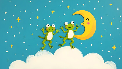 Fototapeta premium Two Frogs Moonlit Night Cloud Sky Stars