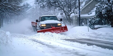 City Snowplow: Truck Clearing Snow From Streets During Snowstorm