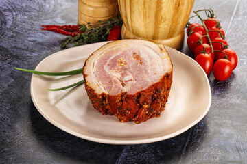 Tasty and fat smoked pork belly