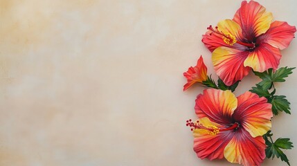 Obraz premium Vibrant hibiscus flowers on a soft background for decorative use.