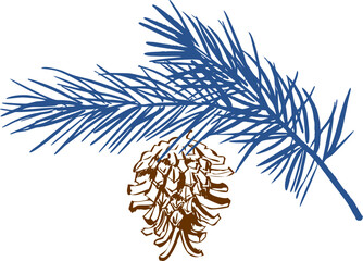 Christmas Blue Cone Chinoiserie Line Art Illustration