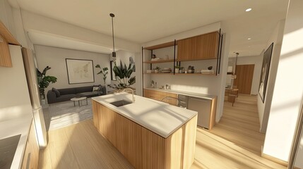 Naklejka premium Modern Kitchen Interior with Natural Light