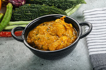 Spicy chicken masala in the bowl