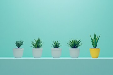 Fototapeta premium Minimalist Plant Arrangement: Green Plants in White Pots