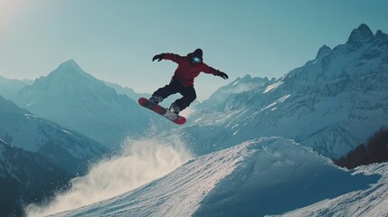 Snowboarder in Mid-Air Performing a Trick Over Snow