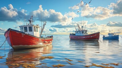 Obraz premium fishing boats by the sea on a sunny day