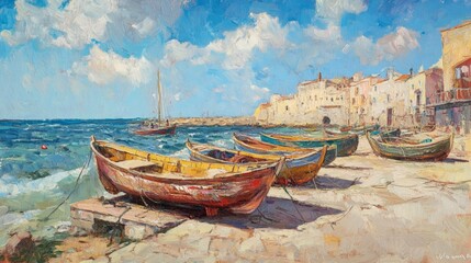 Obraz premium fishing boats by the sea on a sunny day