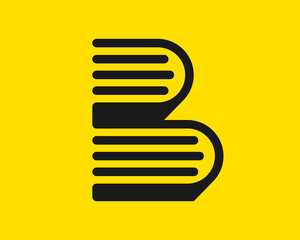 Bold Black Letter B Logo on Vibrant Yellow Background, Modern black letter B logo on a vibrant yellow background symbolizing creativity, boldness, and simplicity. Perfect for branding