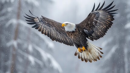 american bald eagle soaring majestically against a bright white background, embodying freedom and strength with an emphasis on wildlife preservation and natural beauty