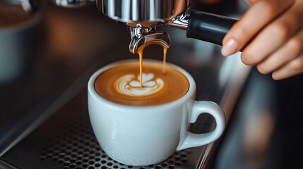 Woman Making Coffee in a Modern Coffee Shop Studio, Morning Routine, European Beauty