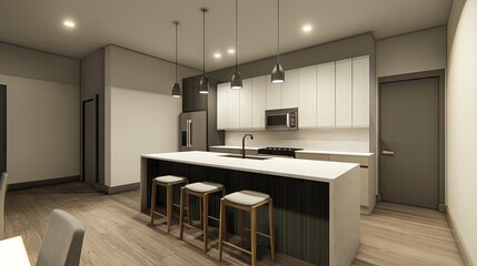Fototapeta premium Modern Kitchen with Elegant Design and Lighting