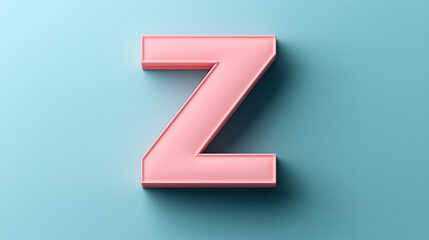 3D-ed image of a pink letter Z with a soft shadow on a light blue textured background, displaying a modern and minimalistic design style.