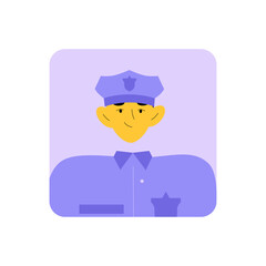 Male Police Officer Avatar In Flat Vector Portrait Symbolizing Law, Order, And Authority, Isolated On White Background