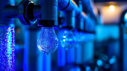 Illuminated Community Water System in Vibrant Blue Hues   A Photograph Showcasing the Technical Infrastructure and Sustainable Solutions for Clean Water Supply