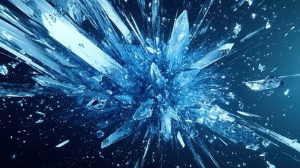 A stylish digital explosion with frozen blue textures, radiating shards of ice and frozen mist across a gradient dark-to-light blue background, giving a sleek and energetic look.