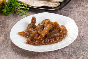 Herring roe snack in the plate