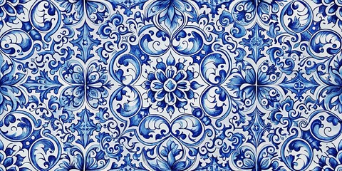 pattern mayolica white and blue color dolce and gabbana style Extreme Close-Up