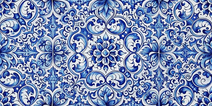 pattern mayolica white and blue color dolce and gabbana style Extreme Close-Up