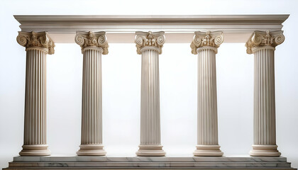 Obraz premium Doric-style Greek columns with simple yet sturdy designs, isolated on a clean white background, symbolizing strength and tradition.