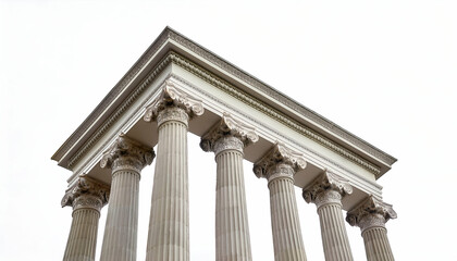 Fototapeta premium A Doric-style Greek columns with simple yet sturdy designs, isolated on a clean white background, symbolizing strength and tradition.
