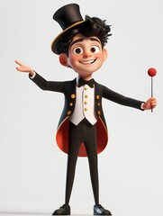 A cheerful and imaginative 3D cartoon style image of a young boy dressed in a formal gentleman s attire including a top hat and suit