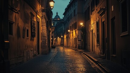 Obraz premium Nighttime view of Rome landmarks with soft lights casting a romantic glow over ancient streets and architecture.