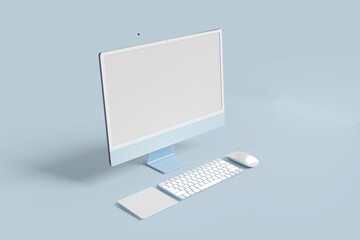 Desktop computer with blank screen in blue color
