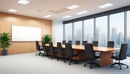 Modern Conference Room Interior with Large Windows Background Image.