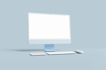 Desktop computer with blank screen in blue color