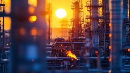 Industrial Sunset: A Silhouette of Refineries at Dusk
