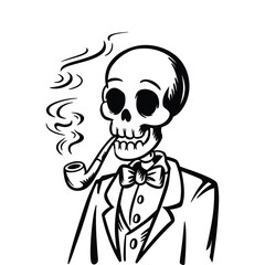 Smoking Skeleton in Suit with Pipe Illustration