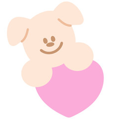Cute illustration of puppy and pink heart for Valentine, pet shop, vet, dog cartoon, character, sticker, comic, mascot, patch, brooch, kid doll, toy, love sign, adopt and rescue animals, foster home
