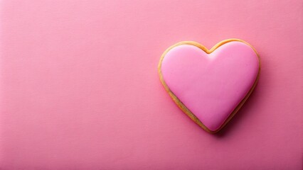 Fototapeta premium pink heart shaped cookie on pink background High Angle