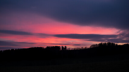 Winter scenery at sunset around the village of Ruprechtice, Czech Republic.