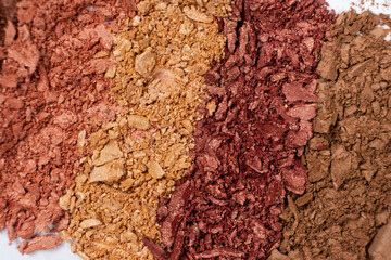 Macro texture of different shades of eyeshadow top view